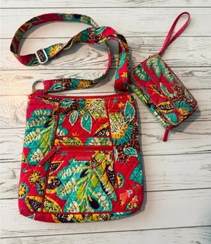Vera Bradley Crossbody Bag & Wristlet Wallet Set Floral Butterfly thumbnail 1