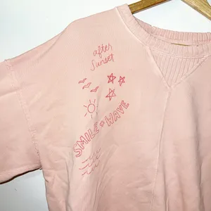 Aerie oversized light pink/peach “after sunset” graphic distressed crewneck thumbnail 3
