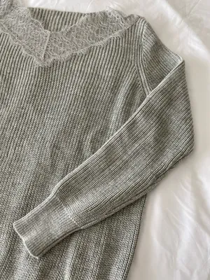SheIn Grey Ribbed Sweater With Lace Neckline Detail thumbnail 3
