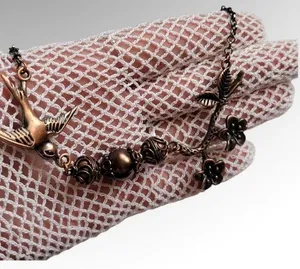Antique copper hummingbird floral necklace thumbnail 1