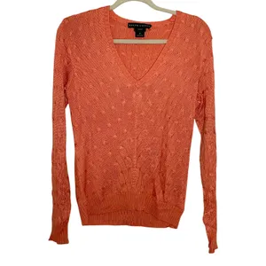 Ralph Lauren Black Label Silk V-Neck Knit Sweater Salmon Coral Medium thumbnail 2