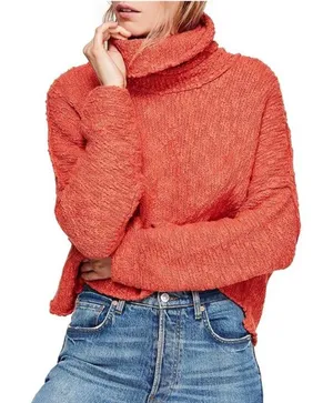 Free People Womens Big Easy Cowl Neck Pullover Sweater,‎ Coral, Medium thumbnail 1