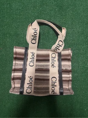 Chloé Beige and Brown Striped Canvas Tote with Logo Straps thumbnail 3