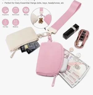 Pink & Cream Mini Zip Pouch Set with Wrist Strap thumbnail 1