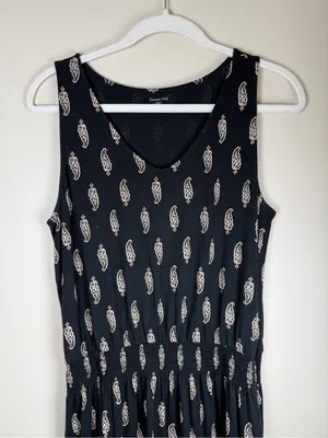 Garnet Hill Black Print Smocked Waist Maxi Dress M thumbnail 5