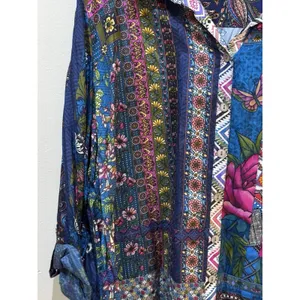 New John‎ Mark Floral Women's Plus Size 3X Roll Tab Sleeve Silky Top Artsy Boho thumbnail 3