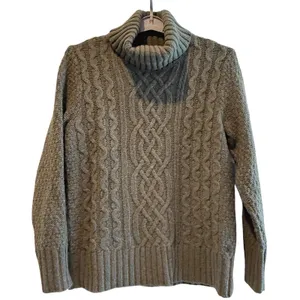 Eddie Bauer Womens XL Cable Knit Turtleneck Sweater Lambs Wool Blend Green‎ thumbnail 1