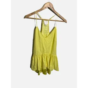 Cinq à Sept Janet Ruffle Top Womens Small Yellow Silk Peplum Cami Summer Chic thumbnail 2