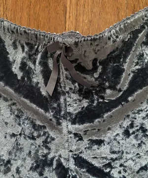 Dolls Kill NWOT Velvet velour grey lace trimmed lounge shorts thumbnail 6