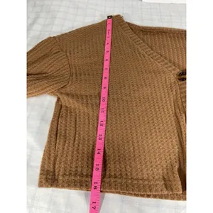ROMWE Brown Waffle Knit Cropped Cardigan Sweater Women's Size L Large Boho Cozy thumbnail 3