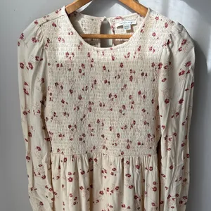 American Eagle Ivory Long Sleeve Smocked Floral Babydoll Dress thumbnail 3