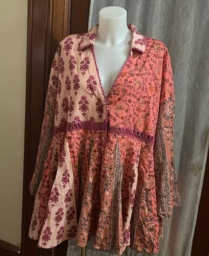 Free People Hazy Baby Mini Dress In Pink Rose Combo Large Nwot thumbnail 6