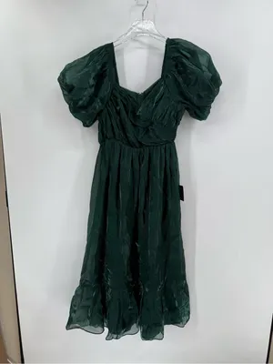 Lulus Remarkable Sensation Emerald Green Puff Sleeve Tiered Midi Dress size m thumbnail 4