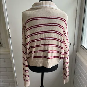 Pink Cambridge Knit Polo Oversized Cropped Sweater large‎ preppy coastal resort thumbnail 7