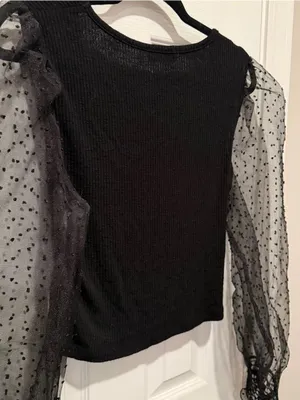 Altar'd State Black Sheer Swiss Dot Puff Sleeve Top Size Large thumbnail 4