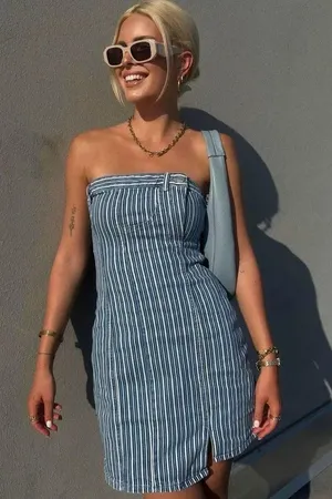 Zara Strapless Denim Dress thumbnail 1