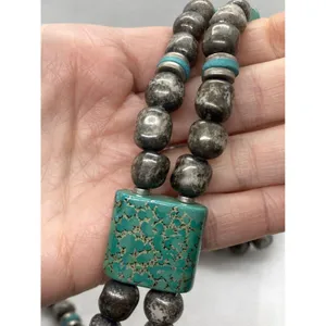 Vintage Japan Silver Tone & Teal 2 Strand Beaded 30'' Necklace Unique‎ 1960s thumbnail 8