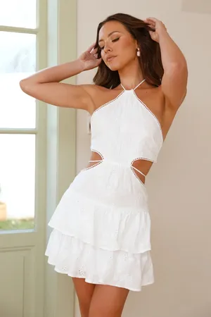 Fortunate One Halter Mini Dress - White thumbnail 1