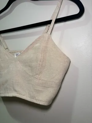 Japna Women’s M Beige Linen Blend Bralette Crop Top Smocked Back thumbnail 5