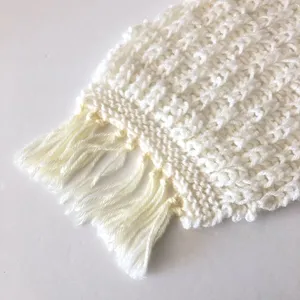 Handmade Cream White Crochet Knit Tassel Scarf thumbnail 3