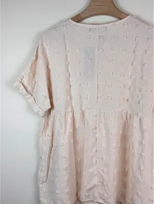 MIROL NWT Swiss Dot Textured V Neck Babydoll Tunic Blouse Pink Large Boho thumbnail 7