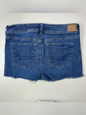 American Eagle Outfitters Blue Distressed Kick-bootcut Jean cut-off legs Shorts thumbnail 3