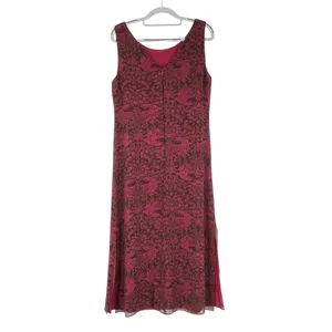 Kay Unger Red Silk Shift Floral Maxi Dress Deep Red Sleeveless V Neck‎ Holiday thumbnail 2