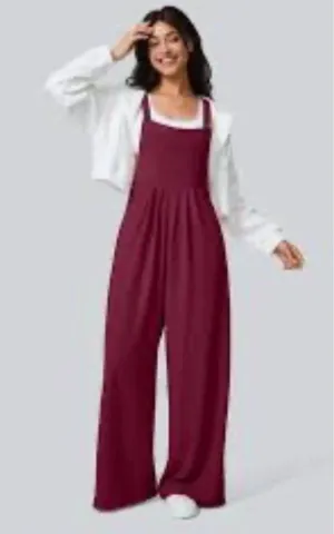 Halara M Peto Red waffle like Adjustable Strap Overalls With Front Pockets Size thumbnail 1