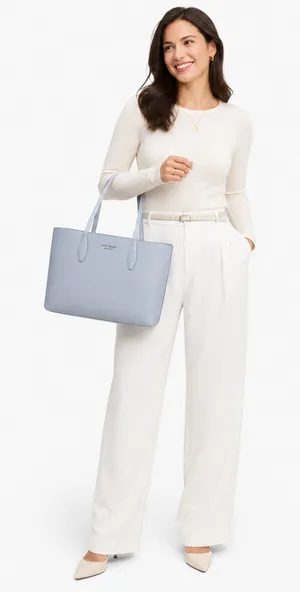 Kate Spade Womens Tote Bag Pale Blue Leather Shoulder Handbag Large Quiet Luxury thumbnail 1