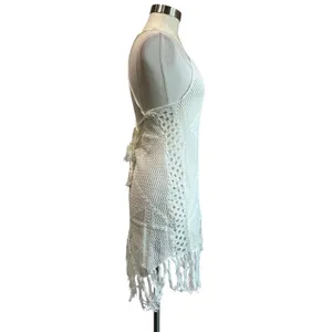 Endless Blu White Crochet Fringe Cover Up Boho Festival Beach‎ Dress Size M thumbnail 3