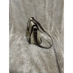 Etienne Aigner Purse~ Beige Linen Blend~Burgundy Trim~Snap Close Gold Hardware thumbnail 3