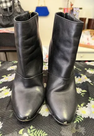 J.Crew Women’s Black Leather Ankle Booties with Block Heel. Size: 7.5 thumbnail 1