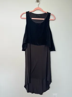AllSaints Eubik High Low Overlay Shift Dress Size 10 Black Charcoal thumbnail 4