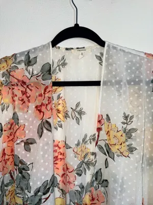 Maurices White Floral Swiss Clip Dot Kimono Multi Pastel Open Front thumbnail 3