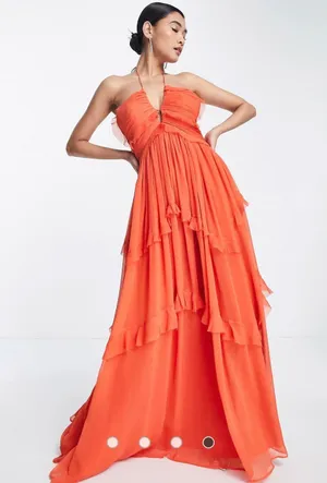 ASOS NWT DESIGN halter neck key hole detail tiered maxi dress in orange thumbnail 1