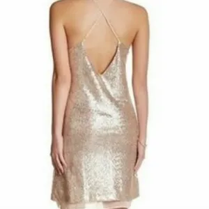 NWT Free Press Gold Sequin Criss Cross Back Mini Cocktail Dress Size M thumbnail 2