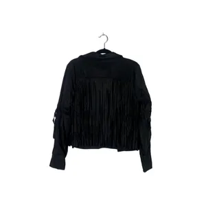 NEW! Western Fringe Soft Faux Suede Open Style Lined Jacket Coat M Black thumbnail 5