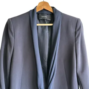 Zara Blazer Sz L Navy Blue Jacket Scarf Tie Women’s Preppy Workwear thumbnail 3