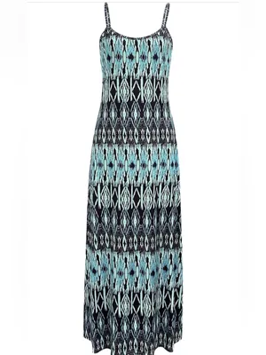 Women’s Blue Black Geometric Strappy Sleeveless Scoop Neck Maxi Dress XXL thumbnail 6