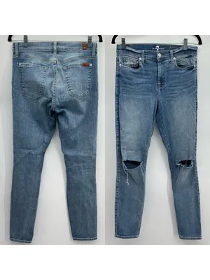 7 For All Mankind The Ankle Skinny Distressed Knee Holes Denim Jeans Size 29 thumbnail 7