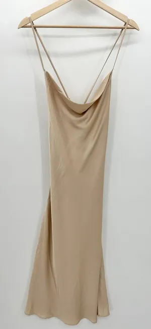 Show Me Your‎ Mumu Verona Champagne Luxe Satin Dress Gold Midi Womens Size M thumbnail 1
