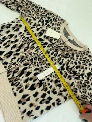 A New Day Leopard Print Cardigan Cropped Chic Minimalist Neutral Classic Sweater M thumbnail 6
