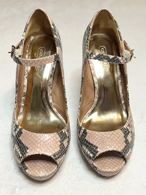 Coach Snake Print Peep Toe Mary Jane High Heels Size 6 Shawna Python Animal thumbnail 1