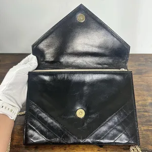 Yves Saint Laurent Vintage Clutch Bag Small Envelope Black Chevron Leather thumbnail 9