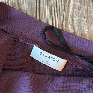 Babaton sculpt purple knit ribbed sweater crop crossover stretch medium plum thumbnail 3