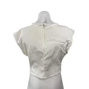 Aritzia Wilfred Women's White Drop Shoulder Fringe Cropped Blouse Top Size M thumbnail 4