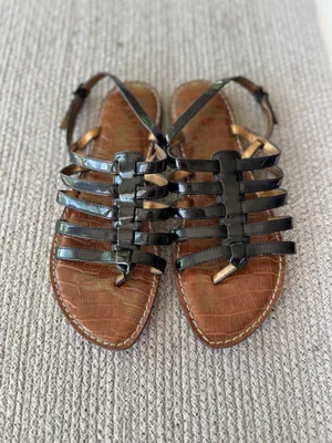 Sam Edelman Black Patent Strappy Flat Sandals Size 7.5 thumbnail 5