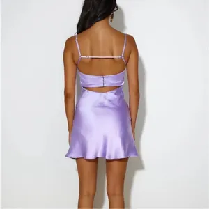 Hello Molly Famous Fit Lilac Lavender Satin Slip Mini Dress Size Medium thumbnail 3