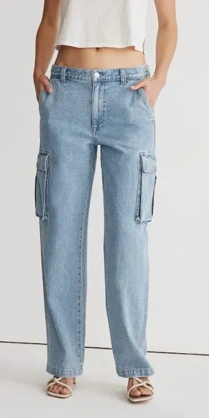 NWT Madewell Low-Slung Cargo Solid Denim Pants Blue 90s Wide Leg NK883 Size 32 thumbnail 1