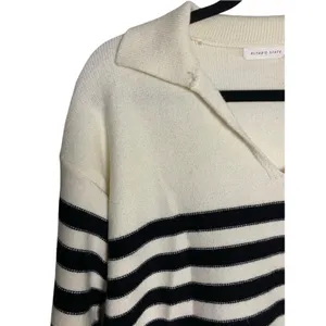 Altar’d State Sweater Womens XS Ivory Black Stripe Collared Coastal Preppy Knit thumbnail 6